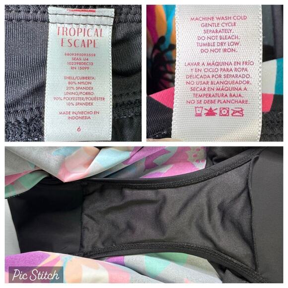 Tropical Escape Floral One Piece Halter Twist Swim Dress Black Multi Womens Sz 6 - Picture 8 of 12